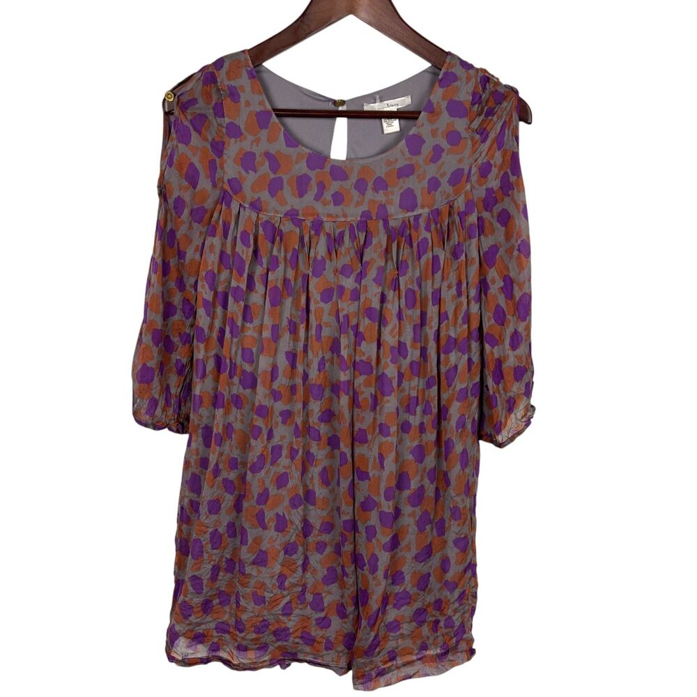 Trinity Silk Open Sleeve Purple Orange Tunic Top Women's Small